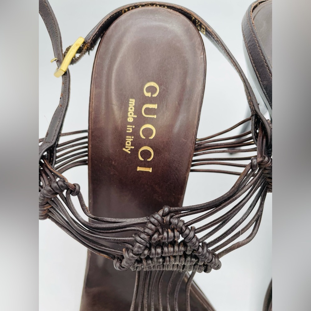 Authentic Vintage Brown Leather GUCCI High Heels Sandals Strapy 7.5 B - Picture 3 of 10